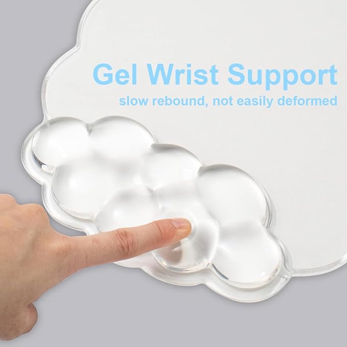 Clear Cloud Wrist Rest and Gel Mouse Pad for Keyboard and Mouse - 3 in 1 Ergonomic Gel Wrist Rest Support Set, Cute Office Accessories for Easy Typing/Computer/Latop/Home/Office