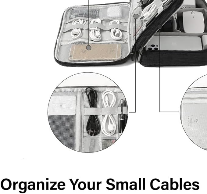 Cable Organizer Case – Double-Layer Cord Travel Storage Bag for Tech Accessories, Electronics, Chargers, Cables, Laptop & Tablet – Weatherproof & Portable Case for Travel