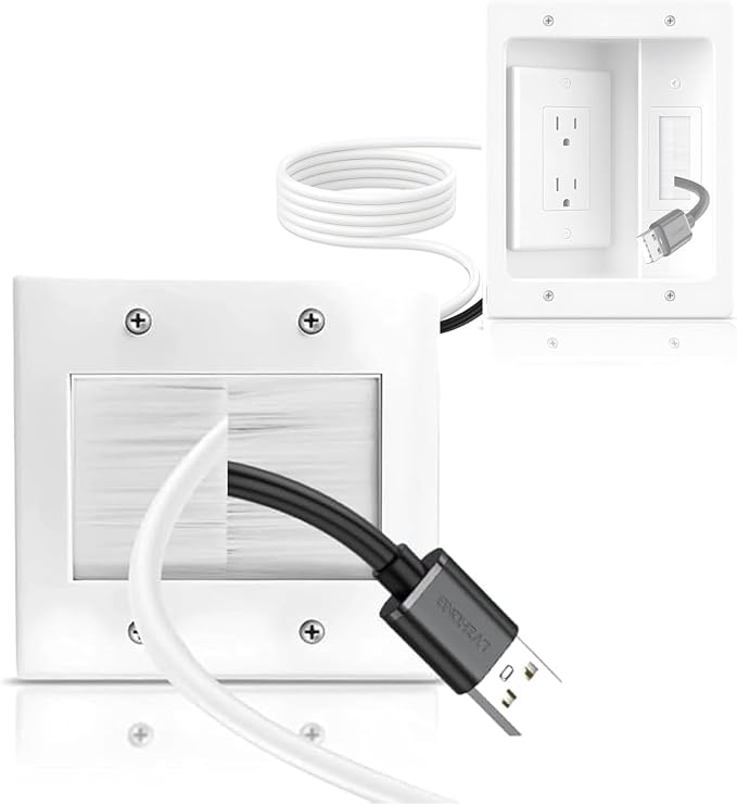 in Wall Cable Management Kit for Wall Mounted TV 2 Gang Brush Wall Plate - Cable Pass Through Wire Hider for Cable Management,Cord Hider for Ethernet Cables, HDMI, Home Theater Systems Pass Through by Naerza