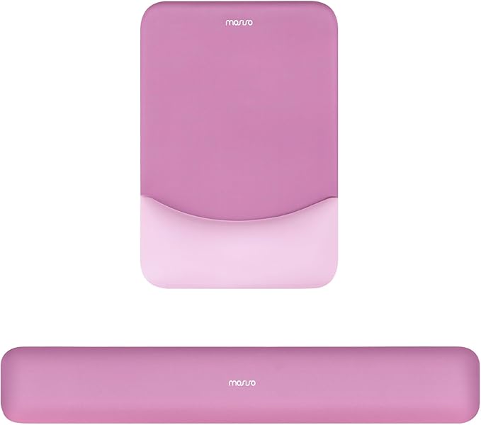 MOSISO Wrist Rest Support for Mouse Pad&Keyboard Set, Rectangular Ergonomic Mousepad Non-Slip Base Home/Office Pain Relief&Easy Typing Pad with Neoprene Cloth&Raised Silicone Lining, Rose Red