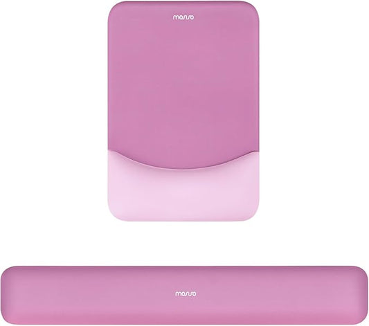 MOSISO Wrist Rest Support for Mouse Pad&Keyboard Set, Rectangular Ergonomic Mousepad Non-Slip Base Home/Office Pain Relief&Easy Typing Pad with Neoprene Cloth&Raised Silicone Lining, Rose Red