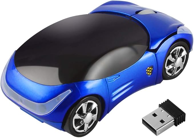 SHARE SUNSHINE Colorful 3D Sport Car Shape Mouse 2.4GHz Wireless Mouse 1600DPI 3 Buttons Optical Ergonomic Gaming Mice with USB Receiver for PC Laptop Computer (Blue)