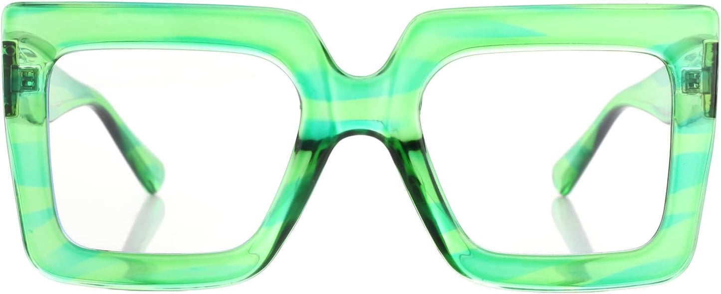 Onrtry Oversized Square Blue Light Glasses for Women Men Thick Frame Big Computer Eyewear Non-Prescription Eyeglasses
