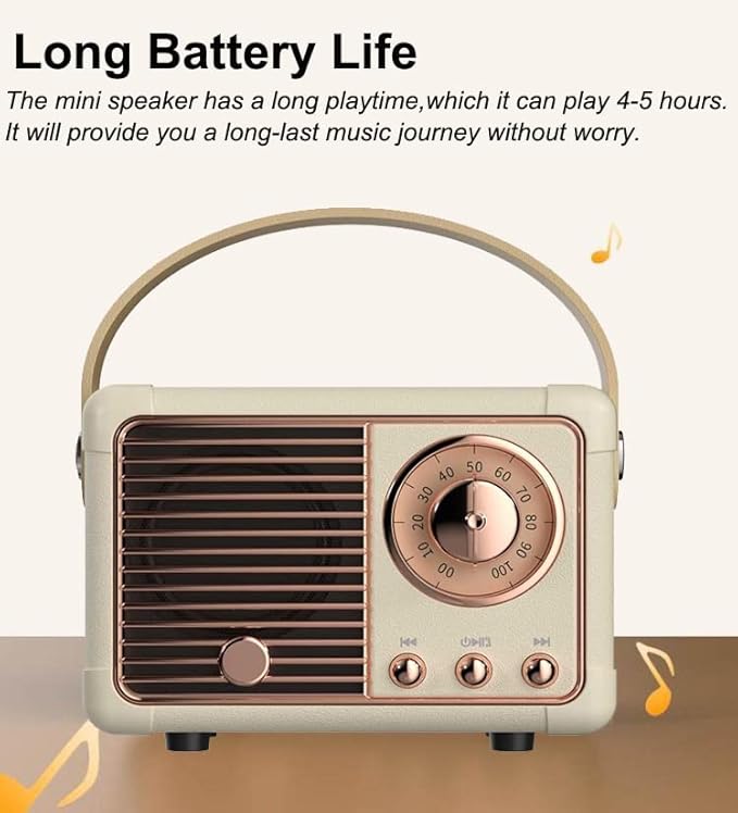 Retro Bluetooth Speaker, Portable Wireless Speaker with Crystal Clear Stereo Sound Rich Bass, Vintage Decor, Birthday Gifts for Women Teenage (Beige)