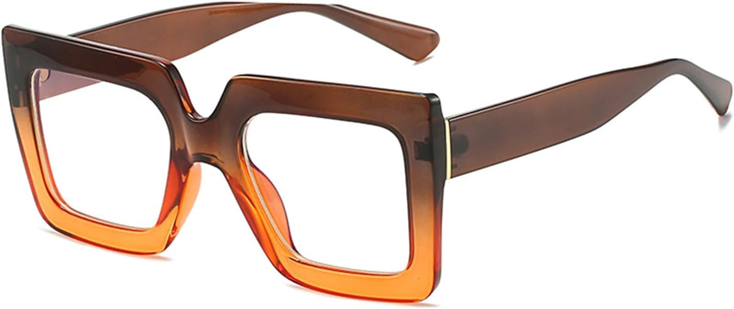 Onrtry Oversized Square Blue Light Glasses for Women Men Thick Frame Big Computer Eyewear Non-Prescription Eyeglasses