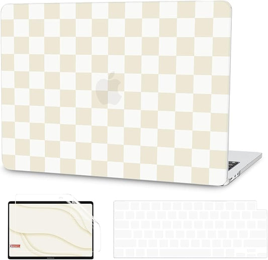 G JGOO Compatible with MacBook Air 13 inch Case 2026 2025-2022 M5 A3449 M4 A3240 M3 A3113 M2 A2681, Hard Shell for MacBook Air 13.6 inch Case + Keyboard Cover + Screen Protector, Beige Checkered