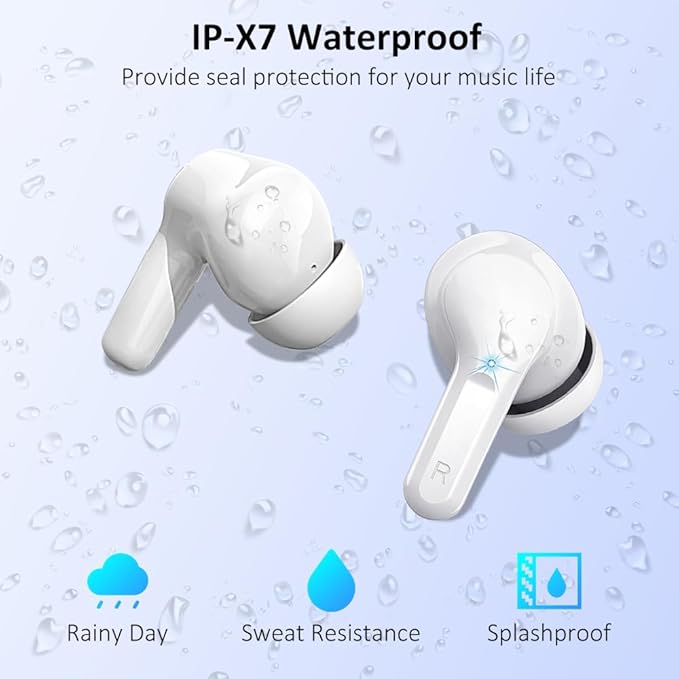 Wireless Earbuds, Bluetooth 5.3 Headphones 2025 NEW Ear Buds 40H Bass Stereo in-Ear Earphones ENC Noise Cancelling Earbuds with 4 HD Mic, USB-C LED Display IP7 Waterproof Sport Headset for Android iOS