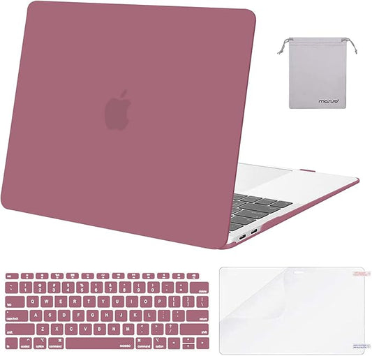 MOSISO Compatible with MacBook Air 13 inch Case M1 Chip 2021-2018 Release A2337 A2179 A1932, Plastic Hard Shell&Keyboard Cover&Screen Film&Storage Bag for MacBook Air 13.3 inch Case, Tea Petal Pink