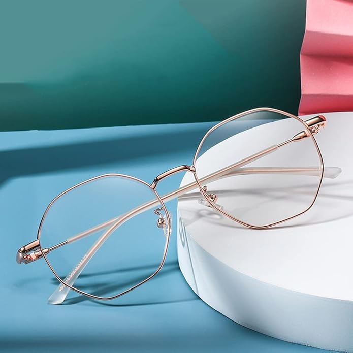 Polygon Blue Light Blocking Glasses for Women Men Retro Octagon Square Non-prescription Metal Frame Eyeglasses