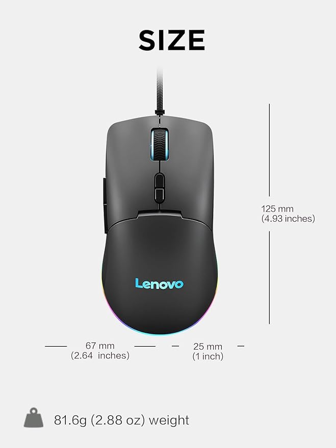 Lenovo M210 RGB Wired Gaming Mouse for PC, Laptop, Computer with Windows & Chrome OS - 3 Zone RGB, 8000 DPI Adjustable Sensor, 7 Programmable Buttons ?€? Palm Grip Mouse for Gamers (Black)