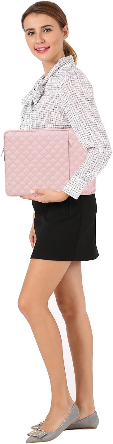 MOSISO Laptop Case 13.3 inch, 13-13.3 inch Laptop Sleeve Compatible with MacBook Air/Pro 13 / Pro 14, HP Dell Acer ASUS Lenovo,Square Quilted Vertical Computer Bag with Pocket&Small Case, Chalk Pink