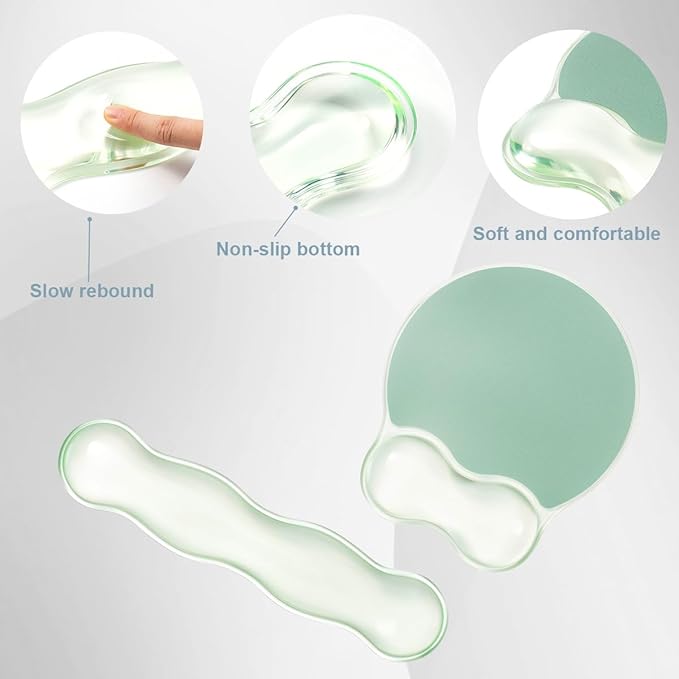 Gel Wrist Rest for Keyboard and Mouse - Ergonomic Green Mouse Pad with Wrist Rest Support Non-Slip Base for Desktop/Latop/Office/Home