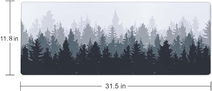 Gaming Mouse Pad - Large Fog Misty Forest Desk Mat, 31.5 x 11.8 - Extended Keyboard Mousepad with Non-Slip Base and Stitched Edge
