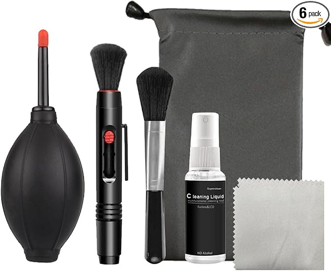 6 in 1 Dust Swiping Air Blower Brush Pen Cloth Cleaning kit for Digital Video Camera Computer Phone Screen Lens by KASINshooting