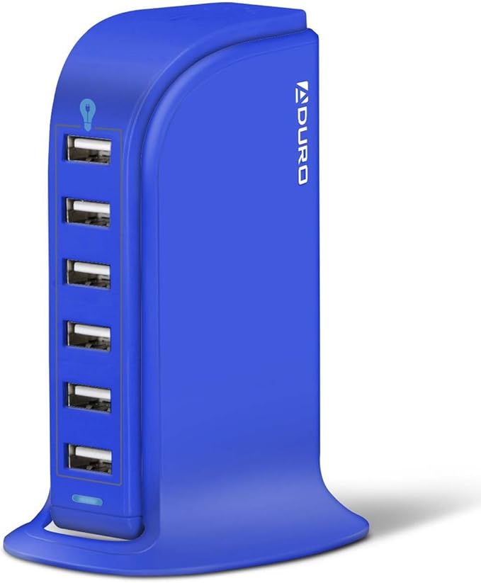 Aduro 40W 6-Port USB Desktop Charging Station Hub Wall Charger for iPhone iPad Tablets Smartphones with Smart Flow (Blue)
