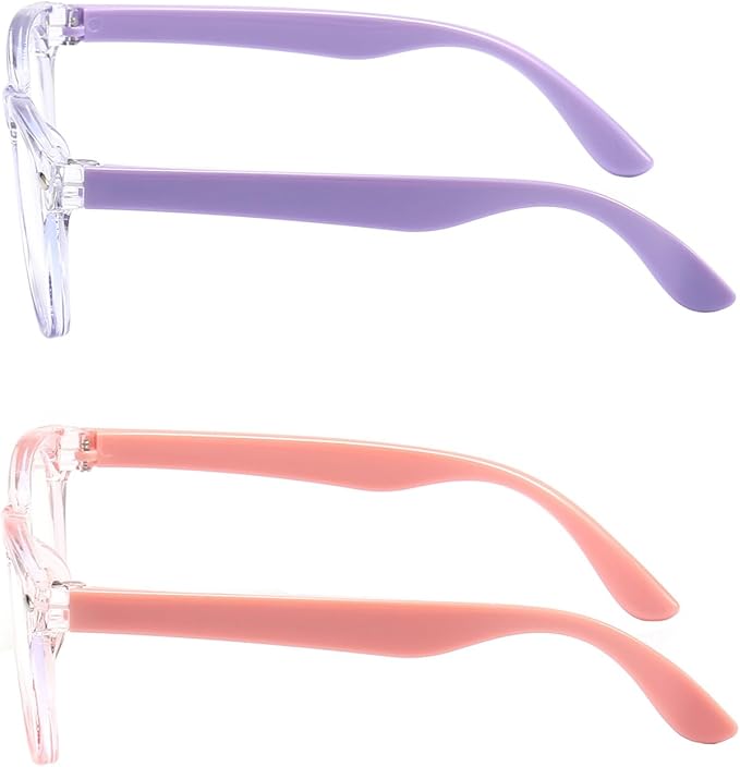 FANNYGO 2 Pack kids Blue Light Blocking Glasses For Girls And Boys Computer Blue Light Blocking Glasses For Age 3-11 (Light purple + Light pink)