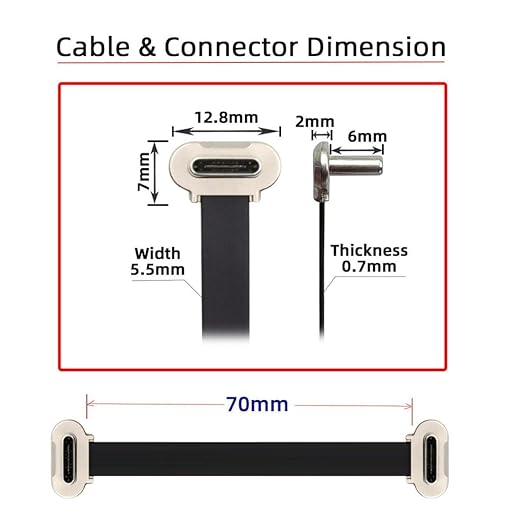 chenyang 0.23FT USB C Short Flat Cable, USB 2.0 Type C Dual 90 Degree Angled PD 65W Fast Charge Data Extension Cable