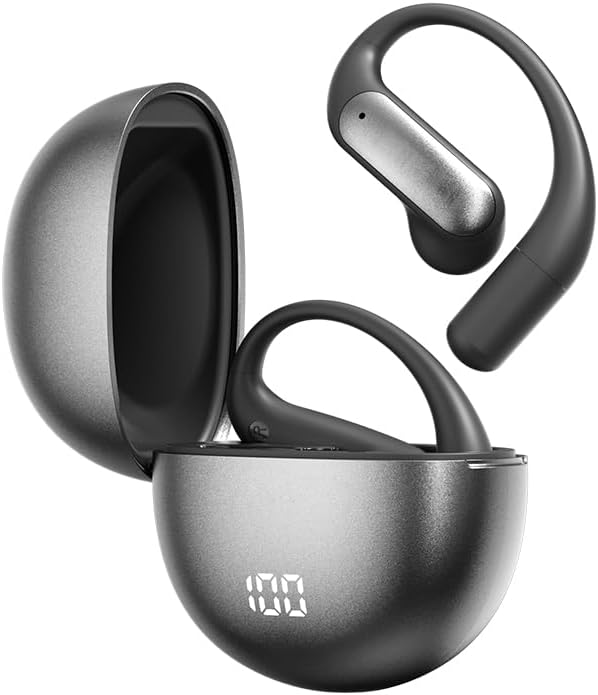 Open Ear Earbuds Bluetooth AI Ear Buds 60Hrs Playtime Wireless Over Headphones with Earhooks IPX7 Waterproof Touch Control Air Conduction Sport Headsets Earphones for Workout Running Black