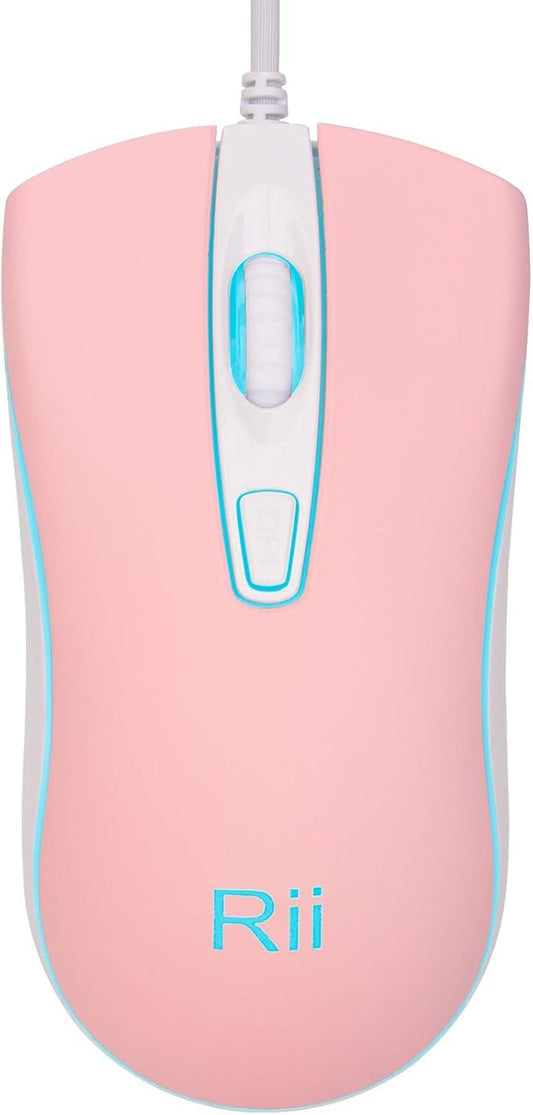 Rii Wired Mouse, USB Computer Mouse,RGB Optical Office Mice for PC,Computer,Laptop,Desktop,Windows,Chromebook (Pink)