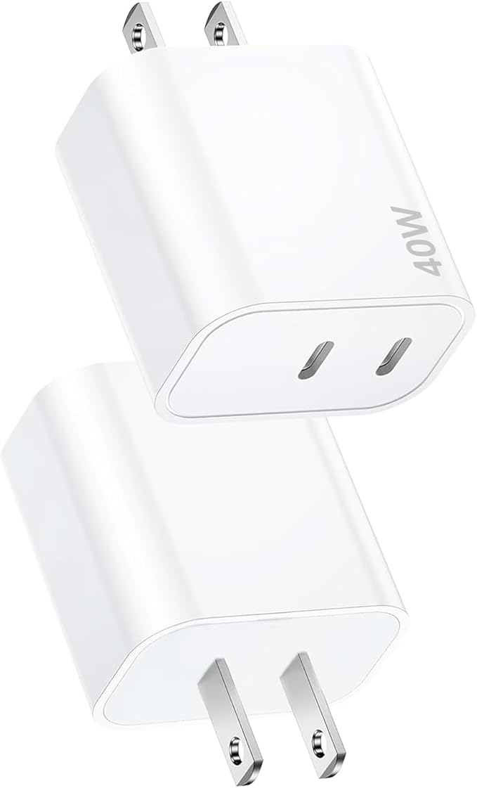 USB C Charging Block Fast Charger,2Pack 40W Dual Port Fast USB C Wall Charger Block,Type C Charging Plug Power Adapter Compatible with iPhone 17 Pro Max/Air/16e/16 Plus/15/14/13/12/11/XS/XR/X,iPad