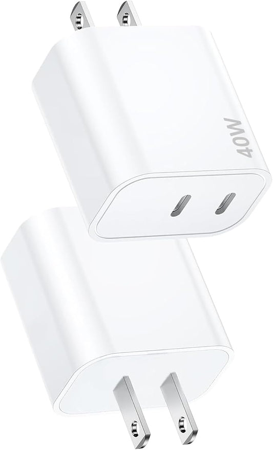 USB C Charging Block Fast Charger,2Pack 40W Dual Port Fast USB C Wall Charger Block,Type C Charging Plug Power Adapter Compatible with iPhone 17 Pro Max/Air/16e/16 Plus/15/14/13/12/11/XS/XR/X,iPad
