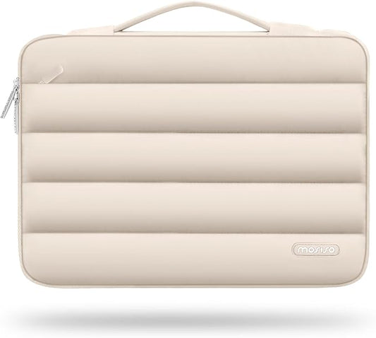 MOSISO 360 Protective 13-14 inch Laptop Case, 13.3 inch Puffy Laptop Sleeve Compatible with MacBook Air 13 13.6 M3 M2 M1/Pro 13/14, HP, Dell, ASUS, Lenovo,Polyester Horizontal Side Open Bag, Sand