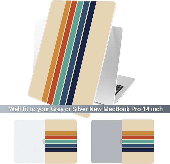 Batianda for MacBook Pro 14 Inch Case 2026-2021 Release M5 M4 M3 M2 M1 Pro/Max, 1.2mm Slim Graphic Hard Shell Cover with Keyboard Cover, Screen Protector 4-in-1 Bundle, Stripes