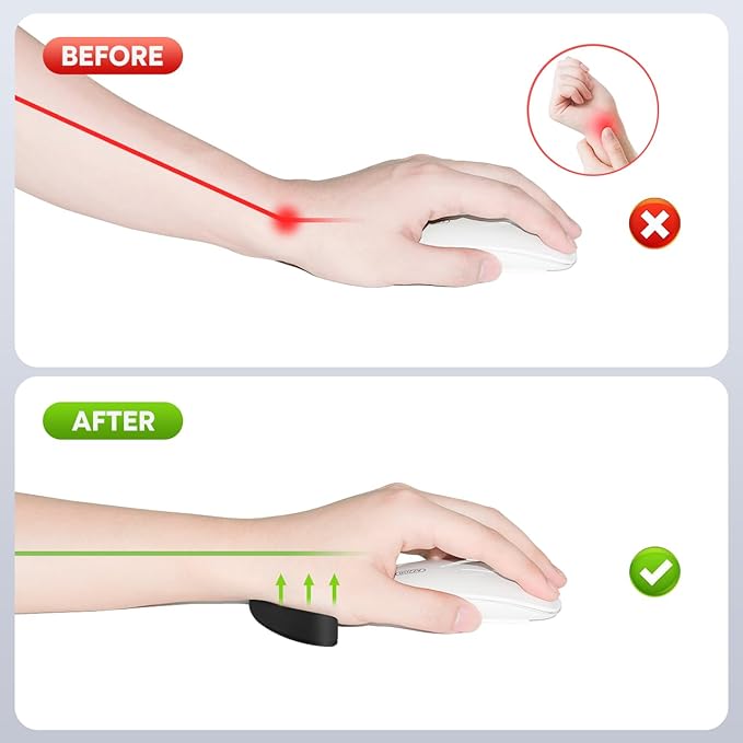 JIKIOU Left-Handed Truly Ergonomic Wrist Rest for Mouse 2 Pack, Carpal Tunnel Support, Pain Relief, Anti-Fatigue, Easy Glide, Office Computer Laptop Gaming