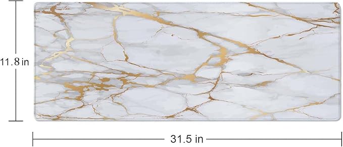 Desk Mat White Golden Marble Texture Large Keyboard Mouse Pad for Laptop PC Setup Desk Cover Protector Desk DéCor for Office Home Work Gaming 31.5" X 11.8" Stitched Edge Non-Slip Design