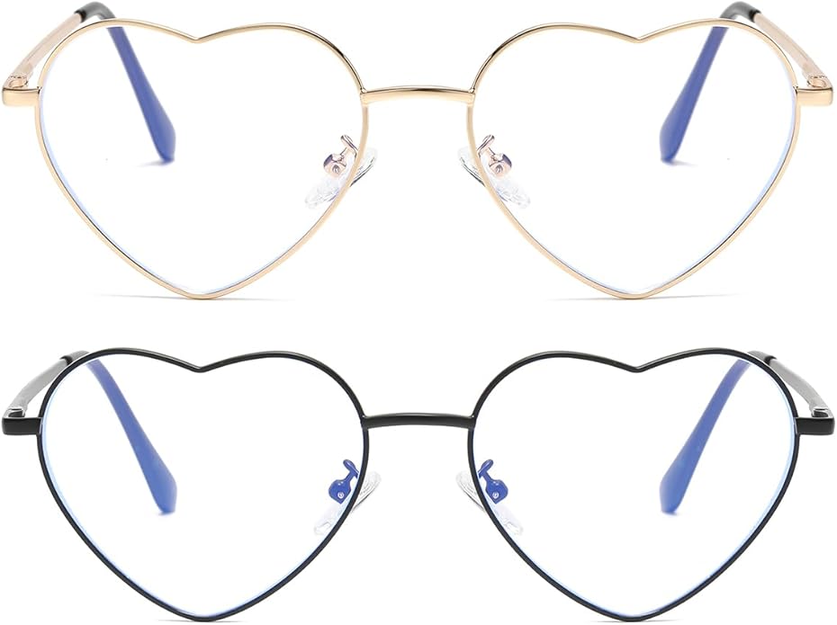 JOVAKIT Heart Shaped Blue Light Blocking Glasses for Women Fashion Vintage Lovely Style Metal Frame Eyeglasses