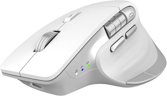 Wireless Bluetooth Mouse, Ergonomic Rechargeable Silent Mouse with Multi-Device, Adjustable DPI, Flying Scroll & Thumb Wheel, Bluetooth Mice for Laptop, Computer, Tablet, Smartphone (White)