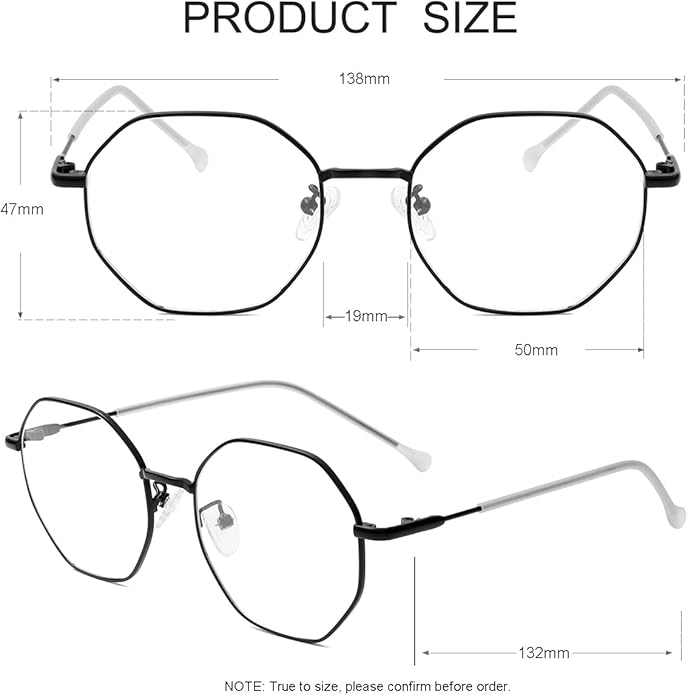 JOVAKIT Polygon Blue Light Blocking Glasses for Women Men Vintage Octagon Square Non-prescription Metal Eyeglasses