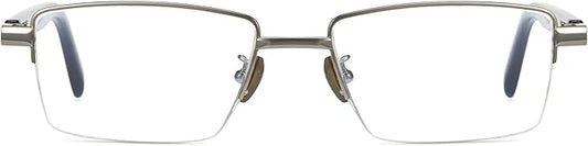Cyxus 100% Really Buffalo Horn Glasses Pure Titanium for Men Rimless Square Glasses 8135 Space Silver