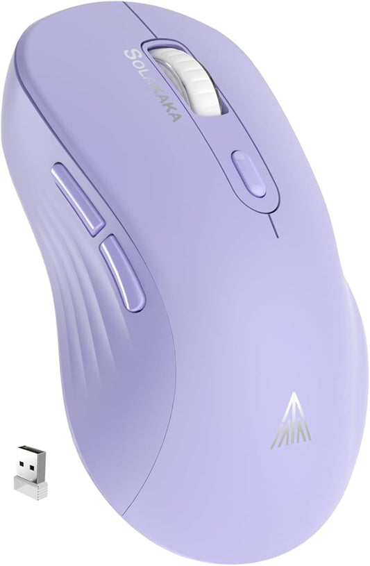 SOLAKAKA SM66 Purple Silent Dual Mode Wireless Mouse for Laptop, Adjustable 4800 DPI,Rechargeable Computer Mouse for Bluetooth and Wireless Connection
