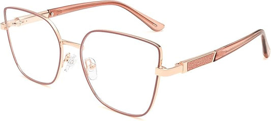 Dollger Red Oversized Square Blue Light Blocking Glasses for Women Trendy Oversized Computer Gaming Eyeglasses Cat Eye Metal Frame bluelight glasses Red Gold