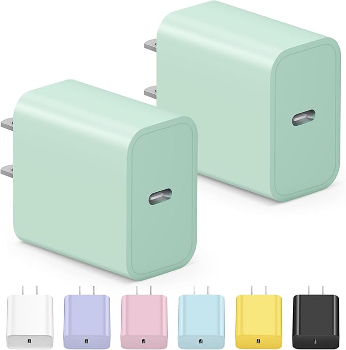 USB C Charger Block iPhone Charger Block Type C Charger 2-Pack for iPhone 16/16 Plus/16 Pro/16 Pro Max/iPhone 15/15 Plus/15 Pro/15 Pro Max/iPhone 14/14 Pro Max/13/13 Mini/12 Pro Max/Samsung(Green)