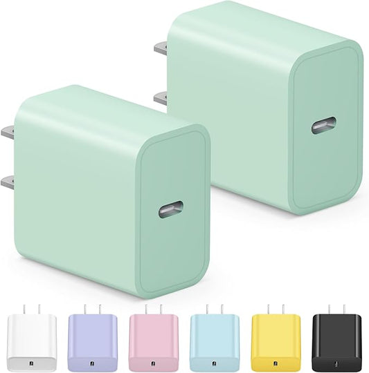 USB C Charger Block iPhone Charger Block Type C Charger 2-Pack for iPhone 16/16 Plus/16 Pro/16 Pro Max/iPhone 15/15 Plus/15 Pro/15 Pro Max/iPhone 14/14 Pro Max/13/13 Mini/12 Pro Max/Samsung(Green)