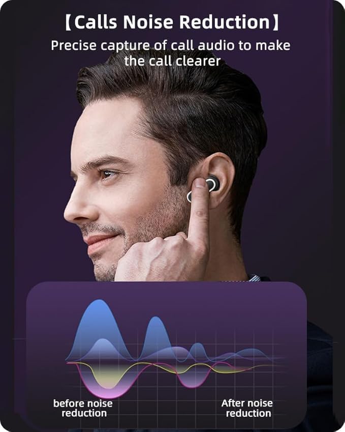 Acuvar Wireless Earbuds Bluetooth Headphones with LED Display, Stereo in Ear Noise Canceling Waterproof USB-C Headphones with Mic for iPhone Android iOS (Black)