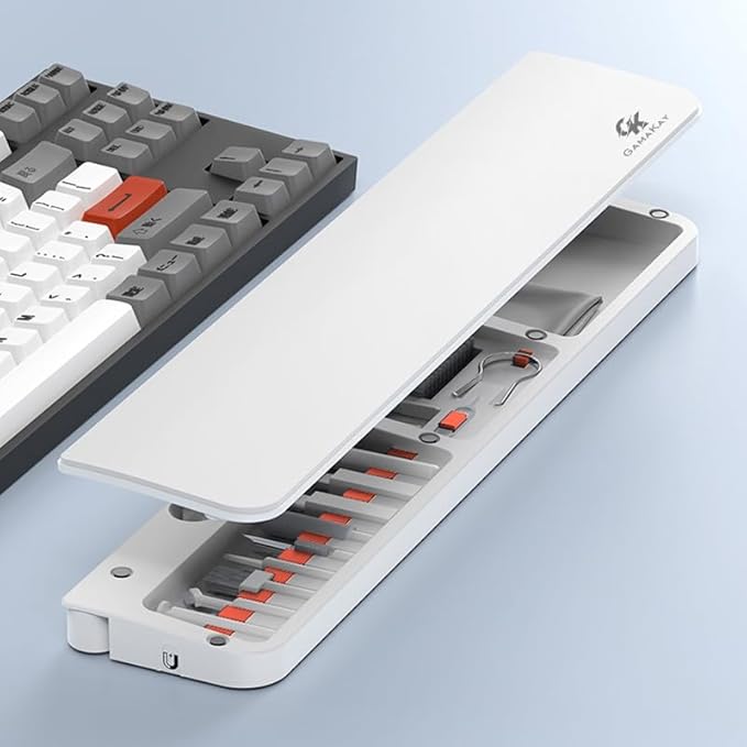 GK GAMAKAY 16.81'' Keyboard Wrist Rest Pad with Cleaning Tool Kit, ABS & Leather Hand Wrist Rest for 100% Mechanical Keyboard, Non-Slip Palm Pad for Comfortable Typing and Playing (White-100%)