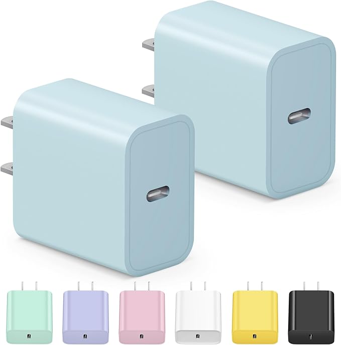 USB C Charger Block iPhone Charger Block Type C Charger 2-Pack iPhone 15 Charger Block for iPhone 15/15 Plus/15 Pro/15 Pro Max/iPhone 14/14 Pro Max/13/12 Pro Max/11 Pro/Max/iPad Pro and Samsung(Blue)