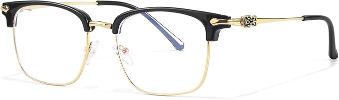IGnaef Unisex Retro Blue Light Blocking Glasses Trendy Semi-Rimless Anti Eyestrain & UV Glare for Gaming & Reading