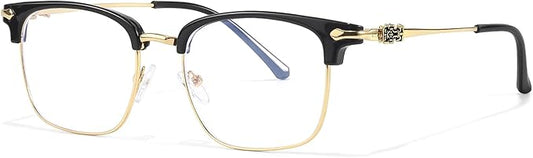 IGnaef Unisex Retro Blue Light Blocking Glasses Trendy Semi-Rimless Anti Eyestrain & UV Glare for Gaming & Reading