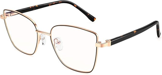 Dollger Blue Light Blocking Glasses for Women Trendy Oversized Computer Eyeglasses Cat Eye Metal Frame bluelight glasses Gold