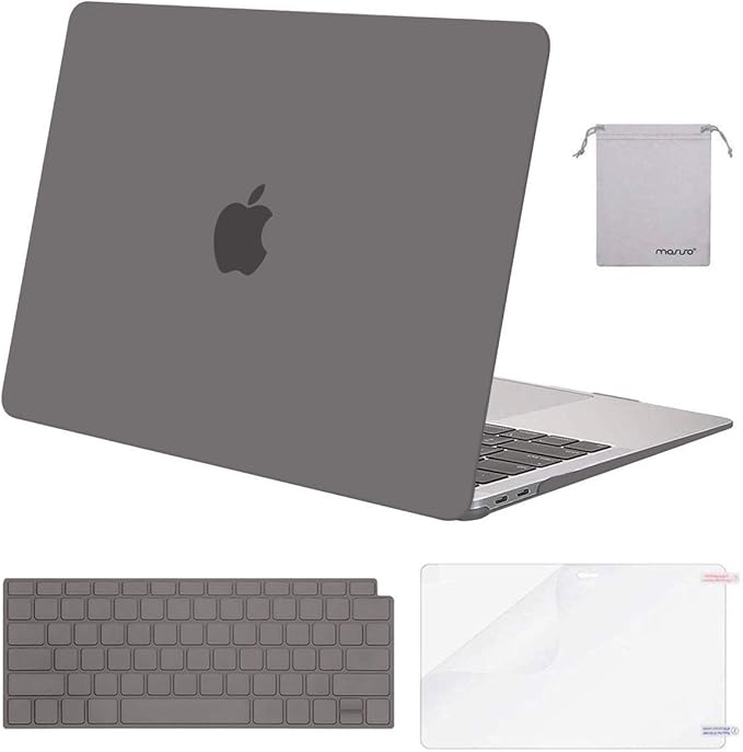 MOSISO Compatible with MacBook Air 13 inch Case M1 Chip 2021-2018 Release A2337 A2179 A1932, Plastic Hard Shell&Keyboard Cover&Screen Film&Storage Bag for MacBook Air 13.3 inch Case, Gray