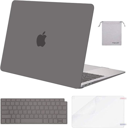 MOSISO Compatible with MacBook Air 13 inch Case M1 Chip 2021-2018 Release A2337 A2179 A1932, Plastic Hard Shell&Keyboard Cover&Screen Film&Storage Bag for MacBook Air 13.3 inch Case, Gray