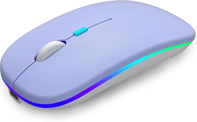 Wireless Bluetooth Mouse Rechargeable Laptop Mice with LED Use Portable(BT5.2 and USB 2.4G) Dual Mode Connection Silent Slim Computer Mouse for Laptop/iPad Tablet/Apple MacBook/PC (Purple)