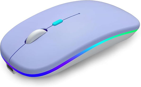 Wireless Bluetooth Mouse Rechargeable Laptop Mice with LED Use Portable(BT5.2 and USB 2.4G) Dual Mode Connection Silent Slim Computer Mouse for Laptop/iPad Tablet/Apple MacBook/PC (Purple)