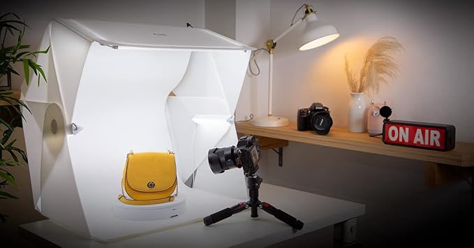Foldio3-25Inch Product Photography Light Box, 65W High Powered Dimmable LED Light, CRI 98+, Foldable, White PP & Black Flocking Background Included, All-in-One Photo Studio Lightbox by ORANGEMONKIE