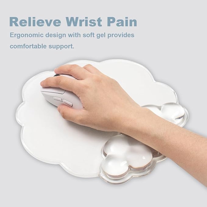 Clear Cloud Wrist Rest and Gel Mouse Pad for Keyboard and Mouse - 3 in 1 Ergonomic Gel Wrist Rest Support Set, Cute Office Accessories for Easy Typing/Computer/Latop/Home/Office
