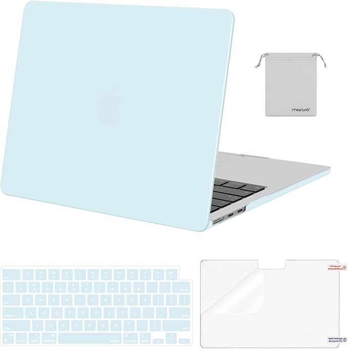 MOSISO Compatible with MacBook Air 13 inch Case M5 2026 M4 2025 M3 M2 2024-2022 A3449 A3240 A3113 A2681,Hard Shell&Keyboard Cover&Screen Film&Pouch for MacBook Air 13.6 inch Case, Cloud Blue